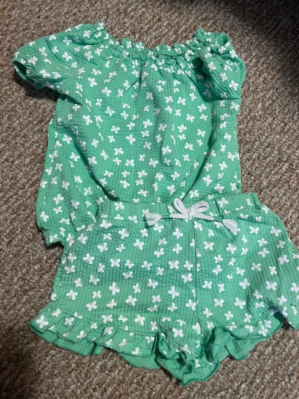 Girls' Green Floral Ruffle Matching Top & Shorts Set